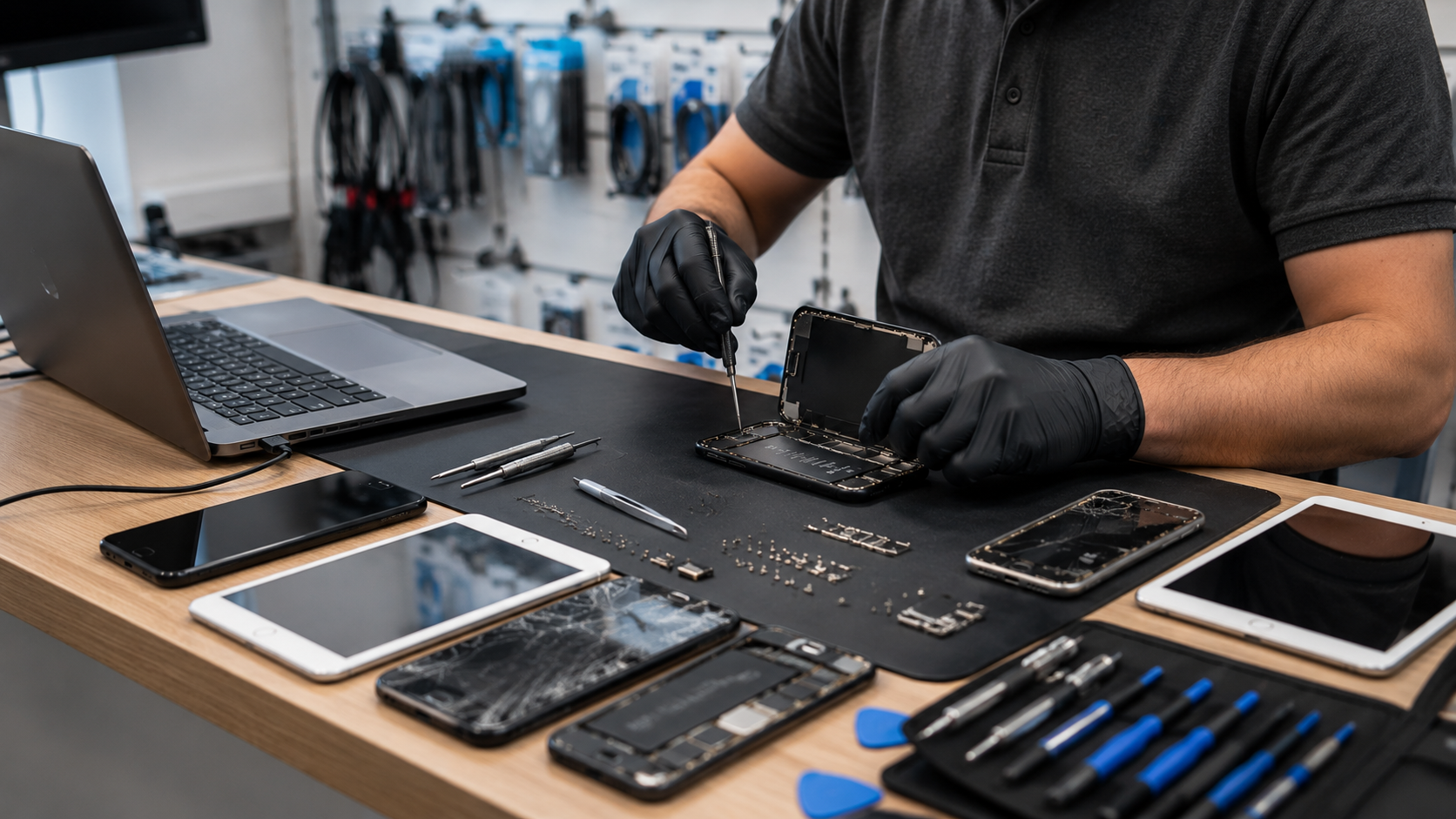 Technician repairing a device